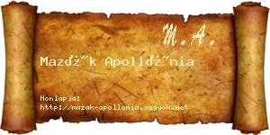 Mazák Apollónia névjegykártya